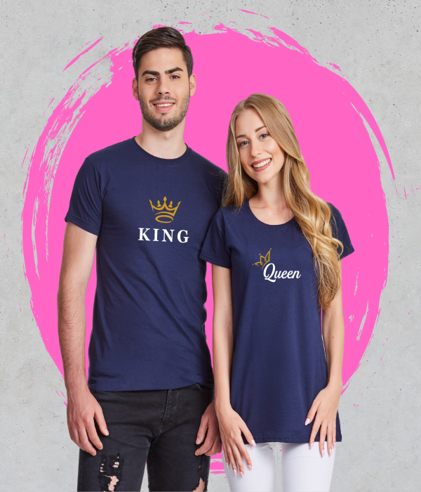 Tricouri pentru cuplu pe albastru inchis King & Queen 5