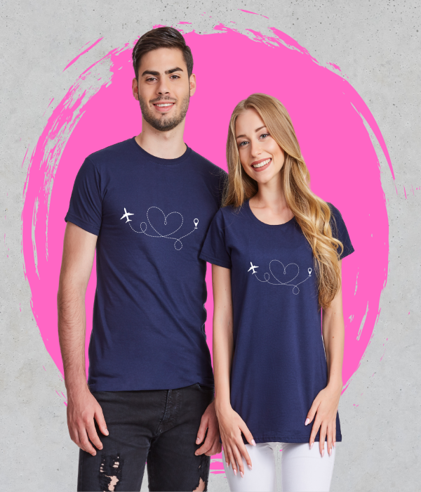Tricouri pentru cuplu pe albastru inchis Travel Couple