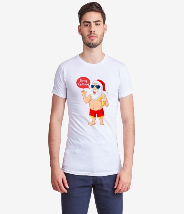 Tricou de barbat pe alb din 100% bumbac organic Merry Christmas Summer Edition