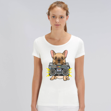 Tricou de femei alb din bumbac organic Music Dog