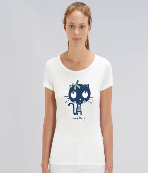 Tricou de femei alb din bumbac organic Lovely Kitty