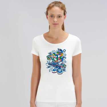 Tricou de femei alb din bumbac organic Rubik's Cube Music