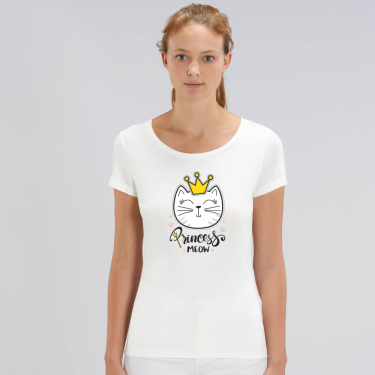Tricou de femei alb din bumbac organic Princess Meow