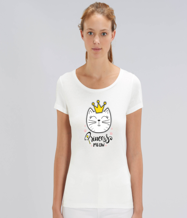 Tricou de femei alb din bumbac organic Princess Meow Tricou de femei alb din bumbac organic Princess Meow