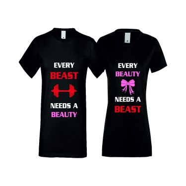 Tricouri pentru cupluri BEAST AND BEAUTY negru