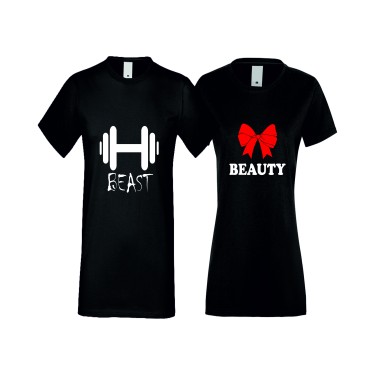 Tricouri pentru cupluri Beast and Beauty negru