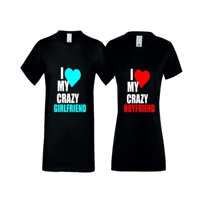Tricouri pentru cupluri I Love My Crazy negru Tricouri pentru cupluri I Love My Crazy negru