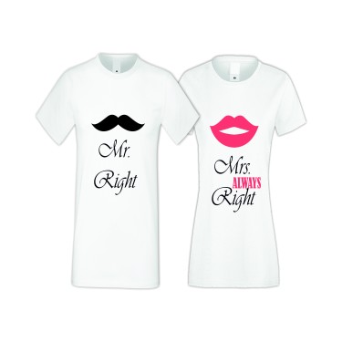 Tricouri pentru cupluri Mr Right Mrs Always Right 2 