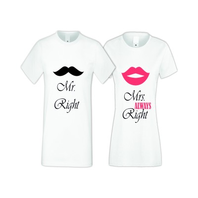 Tricouri pentru cupluri Mr Right Mrs Always Right 2 Tricouri pentru cupluri Mr Right Mrs Always Right 2