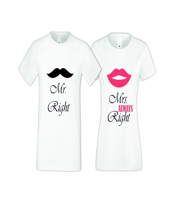 Tricouri pentru cupluri Mr Right Mrs Always Right 2 Tricouri pentru cupluri Mr Right Mrs Always Right 2