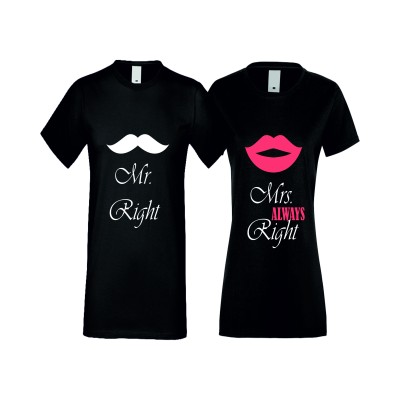 Tricouri pentru cupluri Mr Right Mrs Always Right 2 negru