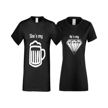 Tricouri pentru cupluri SHE IS MY BEER negru