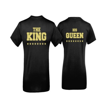 Tricouri pentru cupluri THE KING and HIS QUEEN - negru