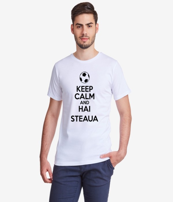 Tricou de barbat alb Keep Calm and Hai Steaua