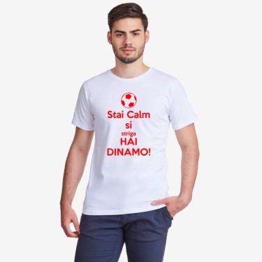 Tricou de barbat alb Stai Calm Si Striga hai Dinamo Tricou de barbat alb Stai Calm Si Striga hai Dinamo