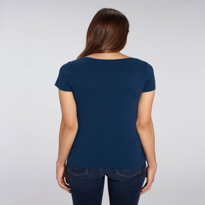 Tricou de femei din 100% bumbac organic pe albastru denim Tricou de femei din 100% bumbac organic pe albastru denim