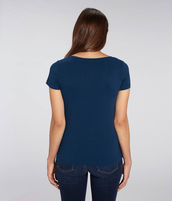 Tricou de femei din 100% bumbac organic pe albastru denim Tricou de femei din 100% bumbac organic pe albastru denim