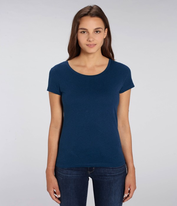 Tricou de femei din 100% bumbac organic pe albastru denim Tricou de femei din 100% bumbac organic pe albastru denim