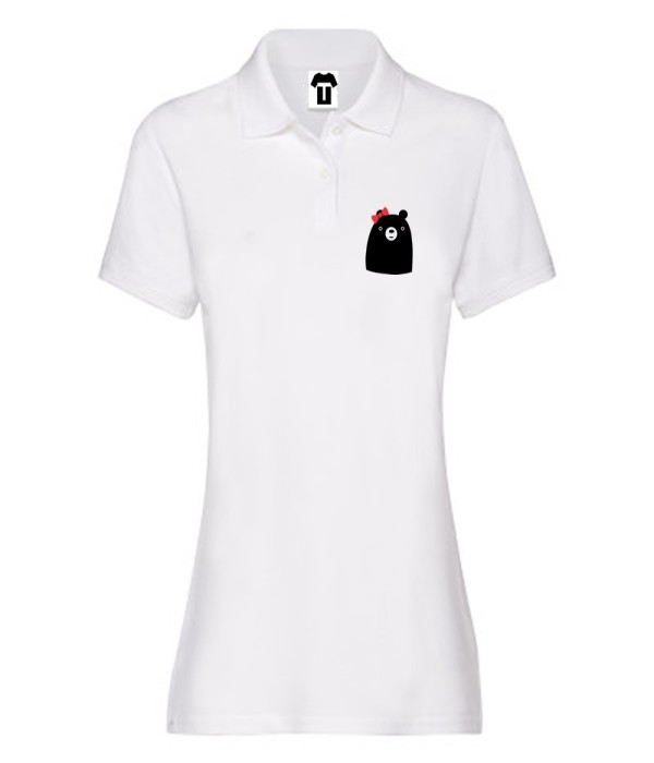 Tricou/Camasa stil Polo de dama sin 100% bumbac organic Big Bear pe alb sau negru