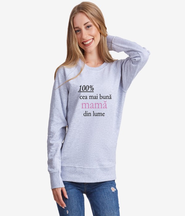 Bluza de dama pe gri sau albastru inchis 100% Cea mai buna Mama din lume Bluza de dama pe gri sau albastru inchis 100% Cea mai buna Mama din lume