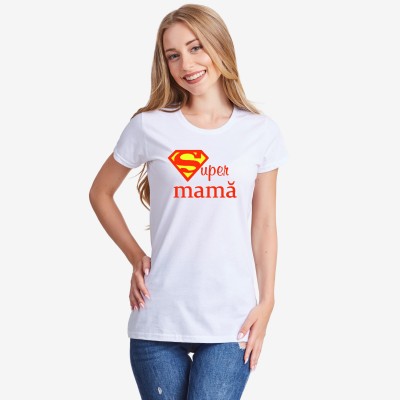 Tricou pentru femei pe alb sau pe negru Super mama Tricou pentru femei pe alb sau pe negru Super mama