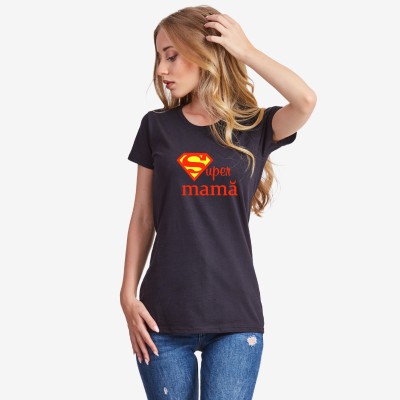 Tricou pentru femei pe alb sau pe negru Super mama Tricou pentru femei pe alb sau pe negru Super mama